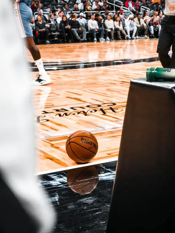 NBA basketball bouncing out of bounds at the amway center